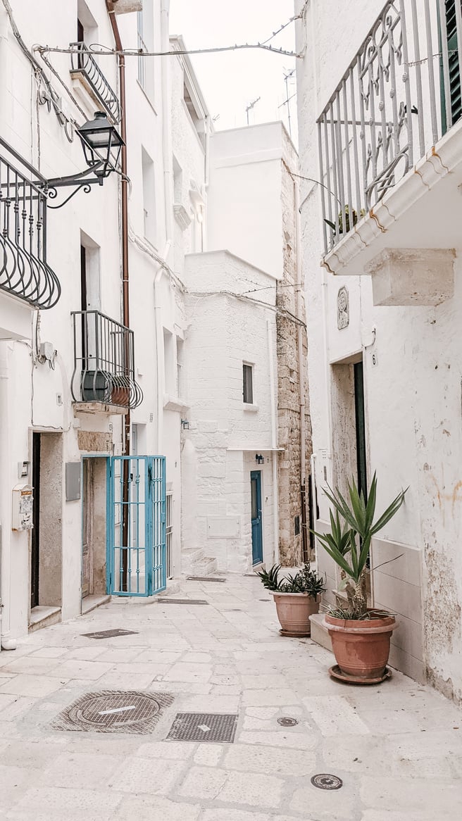 Beige Aesthetic Photo Of a Street in Polignano a Mare, Bari, Apulia, Italy